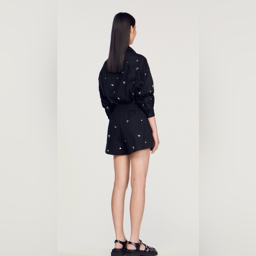 Sandro- Andalousie Rhinestone Embellished Drawstring Shorts. Size 36 or US 2/4 - Picture 3 of 12